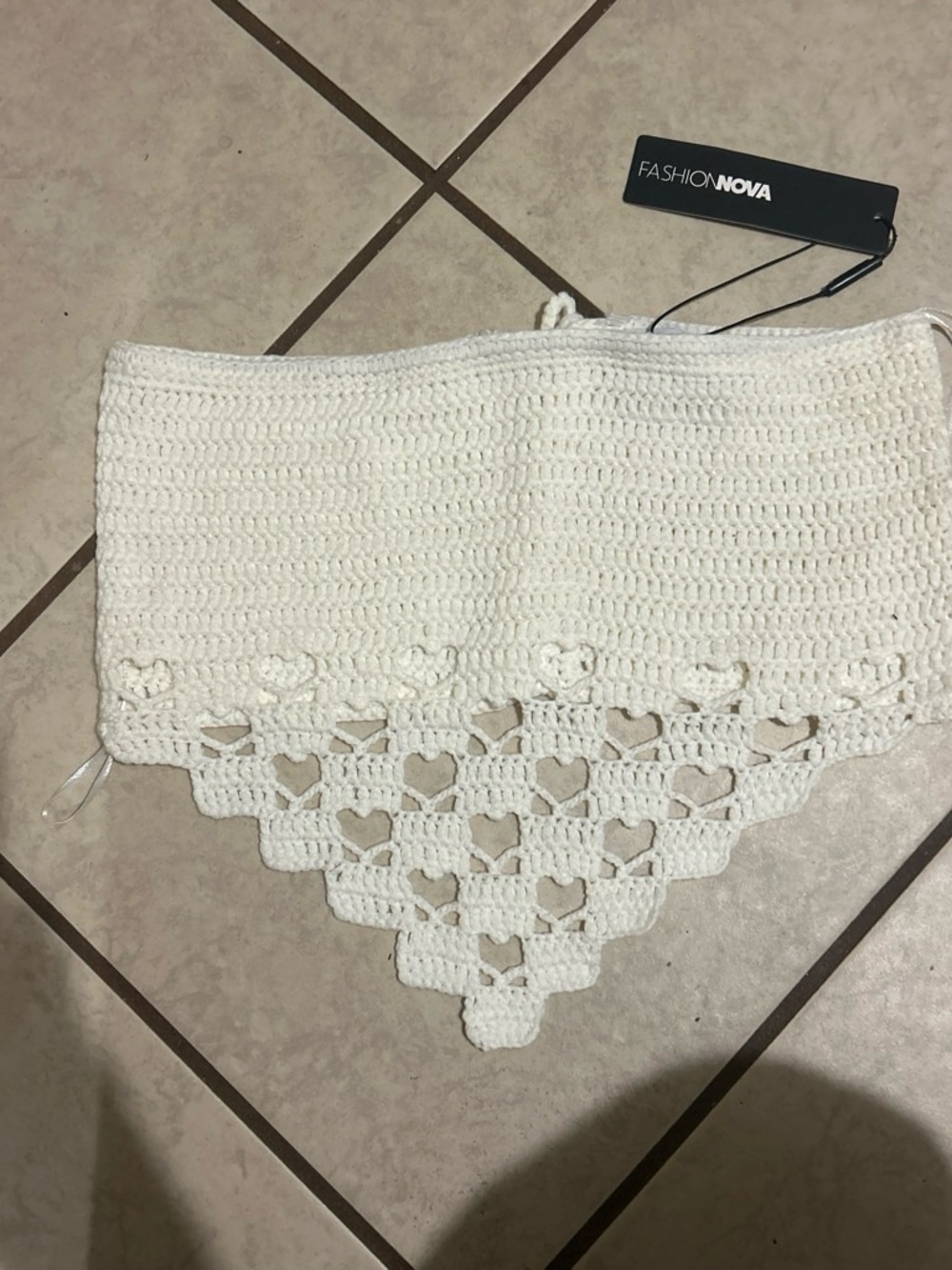 Fashion Nova White Crochet Triangle Heart top